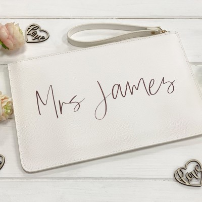 Personalized Bride Clutch Bag Married Name and Date Wedding Clutch Luxury Bridal Bag Mrs Handbag Wedding Gift