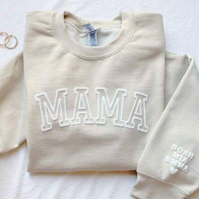 Personalized Mama Sweatshirt with Kids Name on Sleeve Mothers Day Gifts