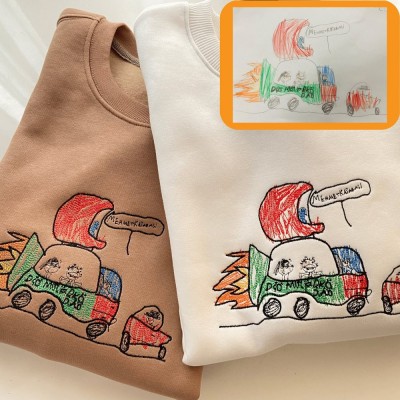 Personalized Embroidered Kids Hand Drawing Mama Shirt Mothers Day Outfit Sweatshirt Mothers Day Gifts