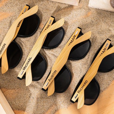 Personalized Groomsmen Engraved Sunglasses with Wooden Box Bachelor Party Gift Best Man Proposal