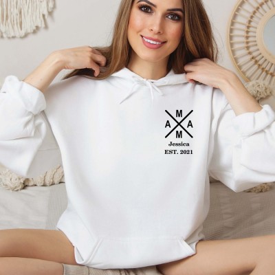 Personalized Mama Hoodie with Kids Name Est Year Mama Sweatshirt Mom's Treasure Hoodie Mothers Day Gifts