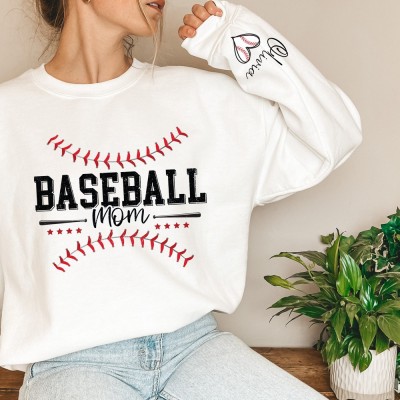 Personalized Baseball Mom Sweatshirt with Kids Name on Sleeve Mothers Day Gifts