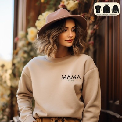 Personalized Mama Sweatshirt Minimalist T-Shirt Modern Mama Hoodie with Kids Name Est Year Shirt Mothers Day Gifts