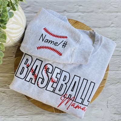 Personalized Embroidered Baseball Mom Sweatshirt with Kids Name on Sleeve Mothers Day Gifts