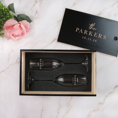 Personalized Champagne Flutes Set of 2 Engraved Wedding Toasting Glasses for Bride and Groom Wedding Decor