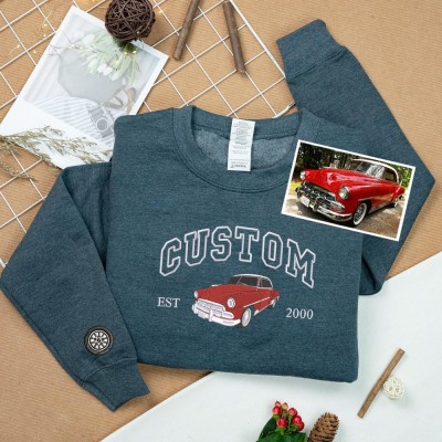 Personalized Embroidered DAD Car Photo Hoodie Car Lover Gift Fathers Day Gifts