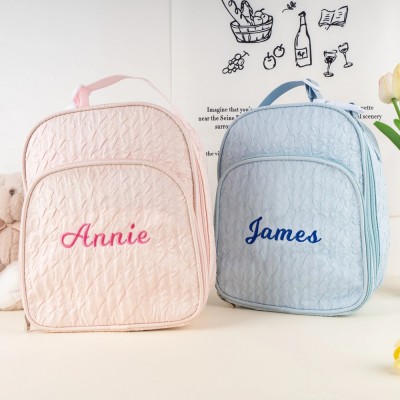 Personalized Kid Lunch Bag with Embroidered Name Children Seersucker Lunch Bag Birthday Gift Back to School Essential