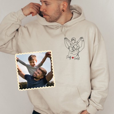 Personalized Embroidered Dad Portrait Sweatshirt with Kids Name on Sleeve New Dad Drawing Sketch Sweatshirt Fathers Day Gift