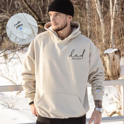 Personalized Dad Est Sweatshirt with Kids Names and Heart on Sleeve Cool Dad Sweatshirt Father's Day Gifts