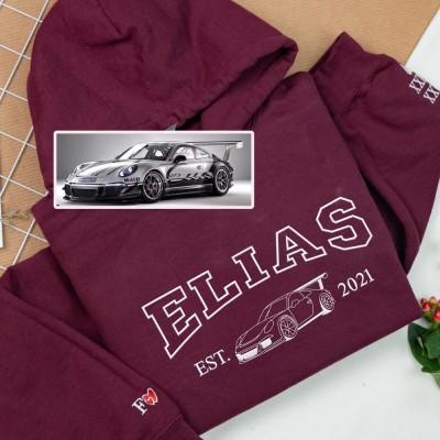 Personalized Embroidered DAD Car Photo Hoodie Car Lover Gift Fathers Day Gifts