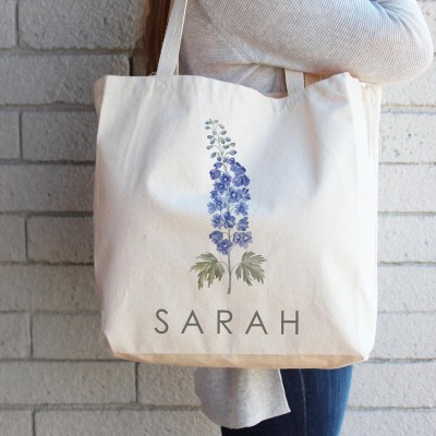 Personalized Birth Month Flowers Tote Bag with Names Mother's Day Gift