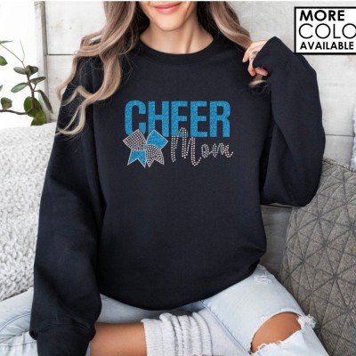 Personalized Cheer Mom Sweatshirt with Bling Faux Rhinestones Cheer Competition Outfit with Name Mothers Day Gifts