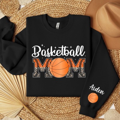 Personalized Basketball Mom Sweatshirt with Kids Name on Sleeve Game Day Sweatshirt Mothers Day Gifts