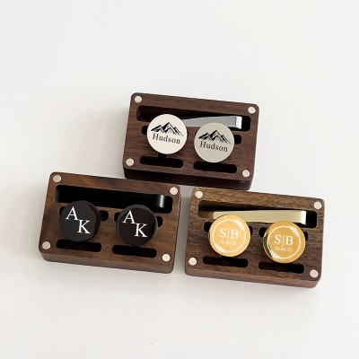 Personalized Engraved Groomsmen Cufflinks with Wooden Boxes Wedding Cufflinks and Tie Clip Set Groomsmen Accessory Bachelor Party Gift
