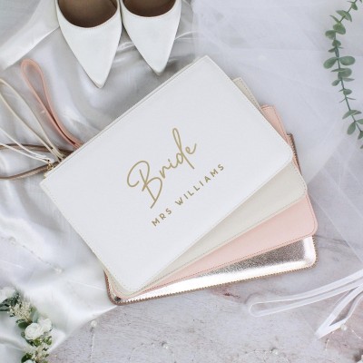 Personalized Bride Clutch Bag Title and Married Name PU Leather Wedding Clutch Luxury Bridal Bag Bride To Be Gift