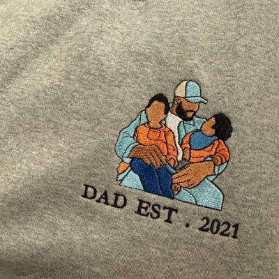Personalized Embroidered Portrait Best Dad Hoodie with Kids Name New Dad Drawing Sweatshirt Fathers Day Gift