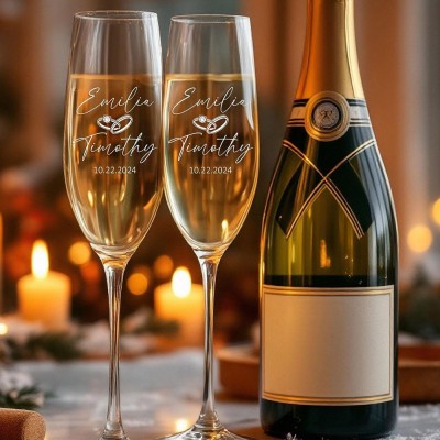 Personalized Champagne Flutes Set of 2 Engraved Wedding Toasting Glasses for Bride and Groom Wedding Decor