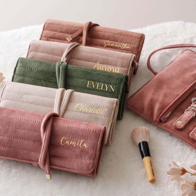 Personalized Velvet Jewelry Roll with Name Travel Jewelry Organizer Wedding Bridesmaid Proposal Gift