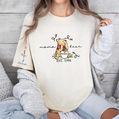Personalized Mama Bear Shirt with Kids Name Est Year Mommy to be Sweatshirt Winnie The Pooh Mothers Day Gifts