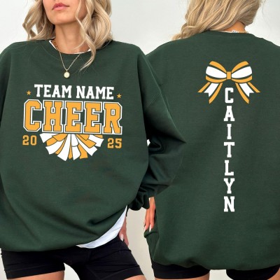 Personalized  Cheer Team Name Sweatshirt with Kids Name on Sleeve Cheer Competition Outfit Mothers Day Gifts