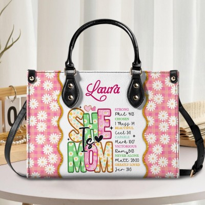 Personalized She is Mom Hands Leather Handbags Retro Mom Life Handbag First Mother's Day Gift