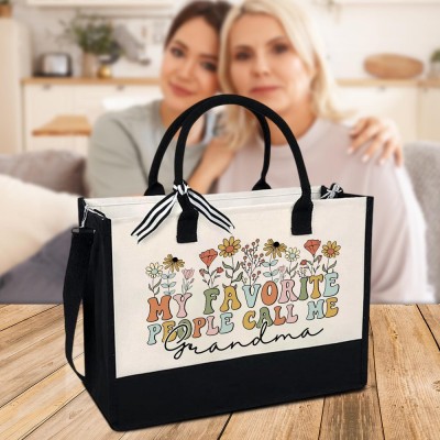 Personalized Floral Tote Bag Gift For Grandma Grandmas Garden My Favorite People Makeup Bag Mother's Day Gift