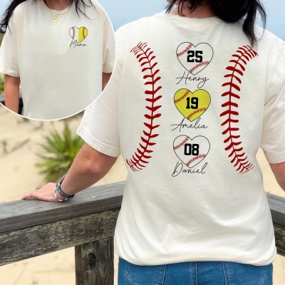 Personalized Softball Baseball Mom Sweatshirt with Kids Name Game Day Ballpark Mama Shirt Mothers Day Gifts