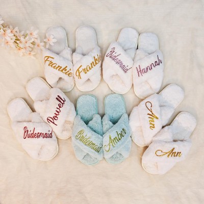 Personalized Bride Fluffy Slippers Bridesmaid Gift Bridal Party Gift