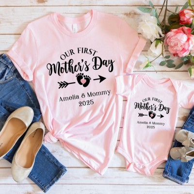 Custom Our First Mothers Day Matching Shirts Baby Shower Shirts Mothers Day Gift for New Mom