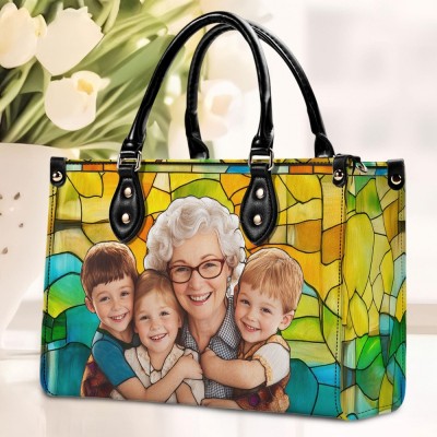 Personalized Photo Mom Grandma Kids PU Leather Handbag Mother's Day Gift