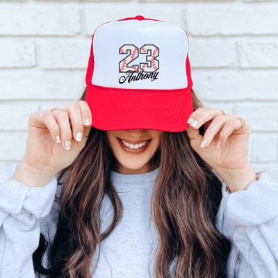 Personalized Women's Trucker Hat Name and Numbers Hat for Baseball Mom Mother's Day Gift