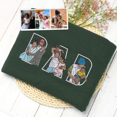 Personalized Embroidered Dad Portrait Hoodie with Kids Names on Sleeve New Dad Sweatshirt Fathers Day Gift