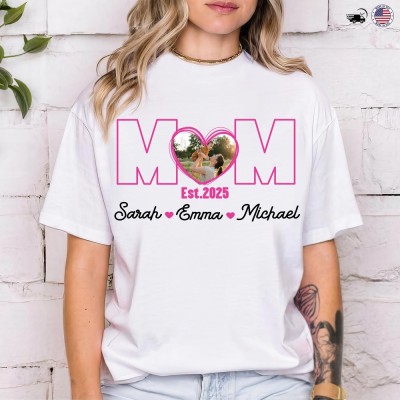 Personalized Mom Photo Memory Tee Shirt with Kids Name Est Year T-Shirt Mothers Day Gifts