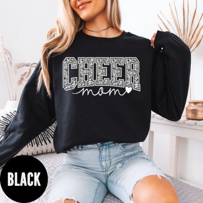 Personalized Glitter Cheer Mom Sweatshirt with Kids Name on Sleeve Cheer Competition Outfit Mothers Day Gifts