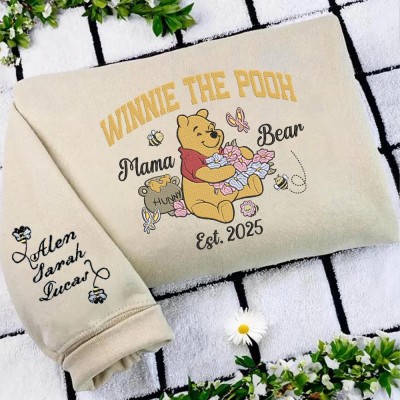 Personalized Embroidered Mama Bear Sweatshirt with Kids Name Winnie The Pooh Mama Bear Shirt New Mom Outfit Mothers Day Gifts