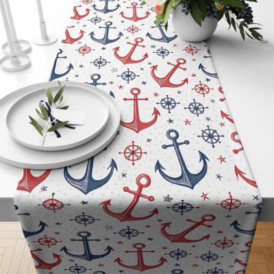 Nautical Anchor Linen Table Runner Coastal Decor Table Runner Navy Blue Anchor Table Decoration Beach House Dining Party Decor