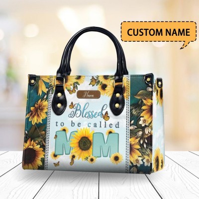 Personalized Sunflower Mom Bag - Blessed to Be Called Mom Handbag Gift for Mom Mother's Day Gift