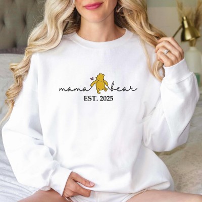 Personalized Embroidered Mama Bear Sweatshirt with Kids Name Winnie The Pooh Mama Bear Shirt New Mom Outfit Mothers Day Gifts