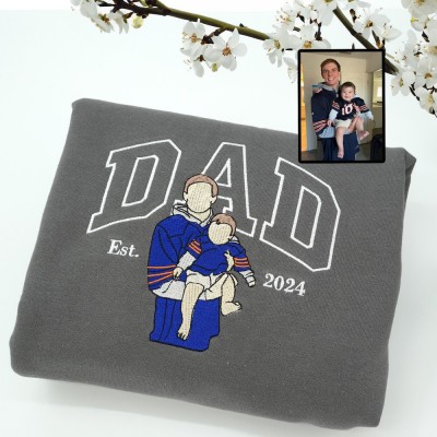 Personalized Dad Embroidered Portrait Hoodie with Kids Names on Sleeve New Dad Drawing Sweatshirt Fathers Day Gift