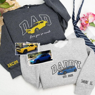 Personalized Embroidered DAD Car Photo Hoodie Car Lover Gift Fathers Day Gifts