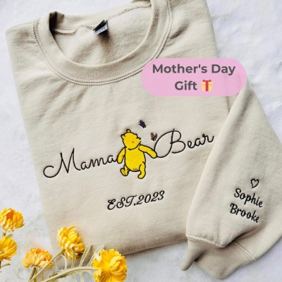Personalized Mama Bear Embroidered Sweatshirt with Kids Names on Sleeve New Mom Outfit Mothers Day Gifts