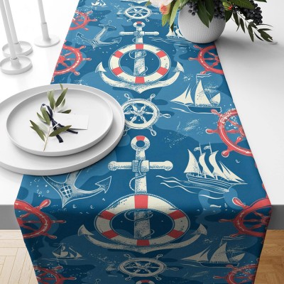 Nautical Anchor Table Runner Coastal Decor Table Runner Navy Blue Anchor Table Decoration Beach House Dining Party Decor