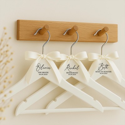 Personalized Wedding Engraved Hangers White Hanger for Bride and Groom Bespoke Wedding Day Hangers Bridal Party Gift