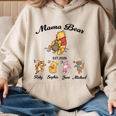 Personalized Mama Bear Sweatshirt with Kids Names Est Year Motherhood Bear Sweatshirt Winnie The Pooh Mothers Day Gifts