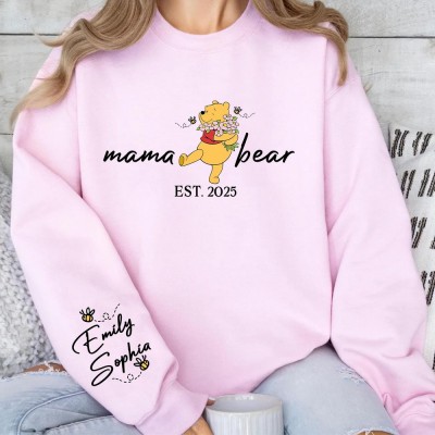 Personalized Mama Bear Shirt with Kids Name Est Year Grandma Bear Sweatshirt Winnie The Pooh Mothers Day Gifts