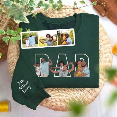 Personalized Embroidered Dad Portrait Hoodie with Kids Names on Sleeve Unique Heartwarming Sweatshirt Fathers Day Gifts