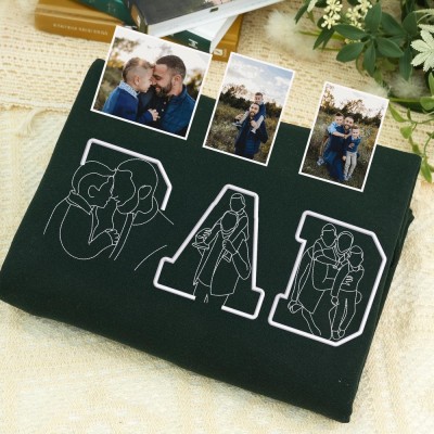 Personalized Embroidered Dad Portrait Hoodie with Kids Name on Sleeve New Dad Memory Time Sweatshirt Fathers Day Gifts
