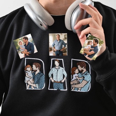 Personalized Embroidered Dad Portrait Hoodie with Kids Names on Sleeve New Dad Funny Time Sweatshirt Fathers Day Gift