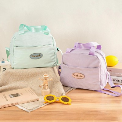 Personalized Kid School Insulated Lunch Bag with Leather Name Toddler Lunchbox Bag Back to School Essential