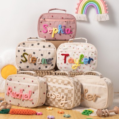 Personalized Kid School Lunch Bag with Embroidered Name Toddler Handmade Lunchbox Bag Back to School Essential